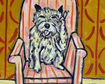 Cairn Terrier Talking on a Cell Phone Dog Art Print on matte or glossy - home decor