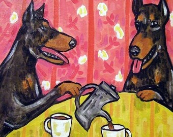 Doberman Pinscher Tea Tine Dog art tile coaster