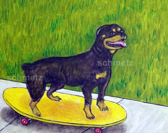 Rottweiler dog art coaster ceramic tile animal decor gift lover skateboarding skate boarder