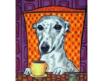 Whippet at the Coffee Shop Dog Art Print