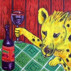 Hyena art wine gift coaster tile modern folk