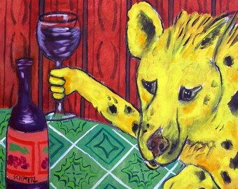 Hyena art wine gift coaster tile modern folk