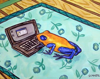 Poison Dart Frog Working from Home Art Print - stetched canvas or paper print - multiple sizes available