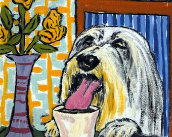 Bearded Collie at the Wine Bar picture Dog Art Print  giclee gift