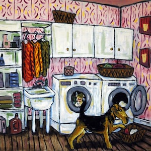 Airedale Terrier Doing the Laundry Dog Art coaster tile Gift