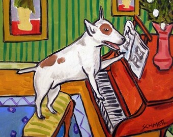 Bull terrier playing piano dog art coaster tile - multipel sizes