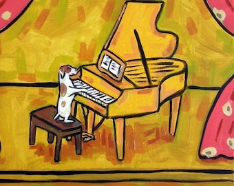 jack russell terrier jrt playing piano dog decor art artwork tile coaster girft