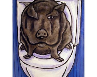 Pot Belly Pig - Bathroom Animal Art Print - stretched canvas print or paper print - multiple sizes available