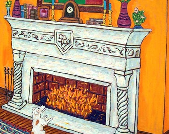 pig by the fireplace 4x6 print