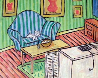 West Highland White Terrier Watching Television Dog Art coaster tile