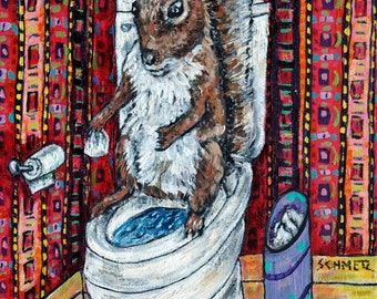 squirrel in the bathroom 13x19 animal art print - matte or glossy