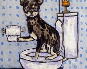bathroom art, chihuahua decor, dog art print, chihuahua art, animal print, dog decor, chihuahua painting, dog gift, dog lover, wall art dog