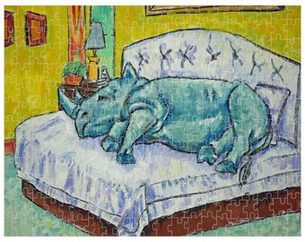 Rhino Sleeping Jigsaw Puzzle 11x14 Animal Decor Gift