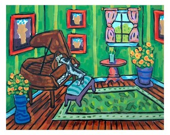 schnauzer art piano player canvas print gift modern Giclee- ready to hang by Jay Schmetz