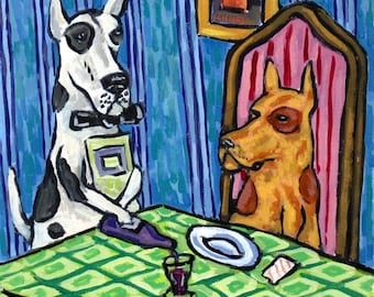 Great Dane Wine art tile coaster Dog Art Coaster