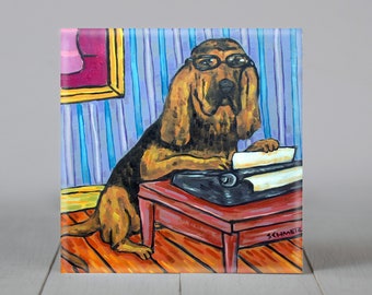 BLoodhound art tile coaster gift animal dog decor