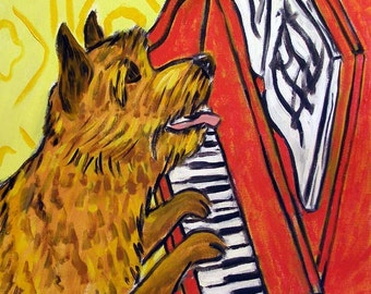 Norwich Terrier Playing Piano Dog Art coaster tile - multple sizes