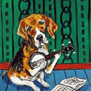 beagle banjo, ,beagle art, beagle print, dog art canvas wall art, animal print decor