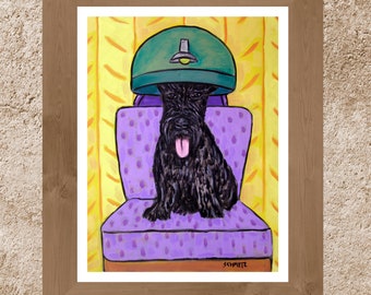 Scottish Terrier at the salon dog art print on ready to hang canvas- modern home decor