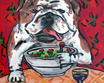 bulldog art - Bulldog TILE, modern dog tile, kitchen art, bulldog print on coaster, gift, modern folk art, dining room decor