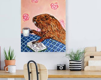 Beaver Coffee Shop Animal Art Print - 13x19 - matte or glossy