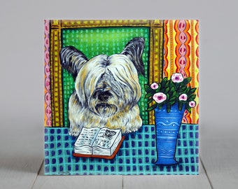 skye terrier dog art tile coaster - birthday gift for him or her - dog lover dog mom and dad- multiple sizes