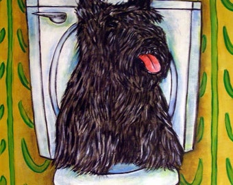 Scottish Terrier, bathroom, art, PRINT on tile, TILE, coaster, gift , modern folk, dog, dog art, dog tile, dog coaster,