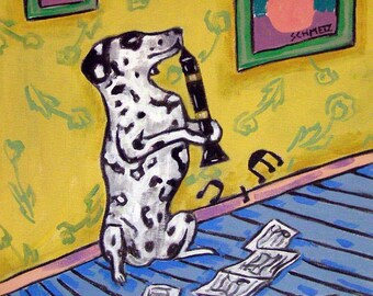 dalmatian - dog art - tile coaster - playing clarinet - home decor