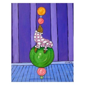 Sea Lion Jester Balancing Act Animal Art Print - stretched canvas or paperp print