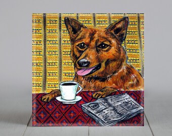 Finnish Spitz - Dog art tile - coaster - art lover - coffee decor - animal artwork - dog lover gifts