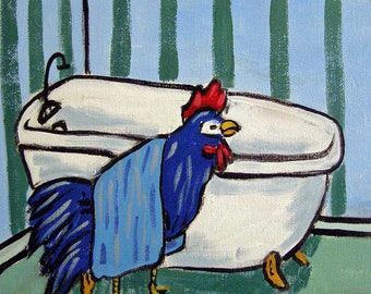 Chicken tile, chicken coaster, chicken bathroom, bathroom animal, bathroom decor, chicken print, blue chicken