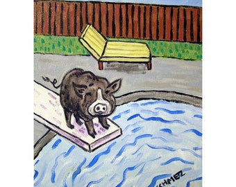 Pig at the Pool Art Print