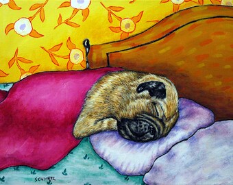 print pug, fawn pug, dog canvas wall art, pug sleeping, bedroom decor art