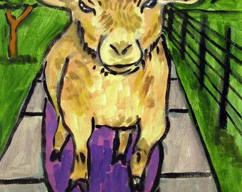 goat tile - goat art - Goat Riding a Skateboard art tile coaster