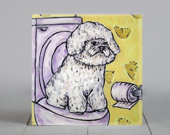 bichion frise art coaster tile - in the bathroom - multiple sizes - gifts