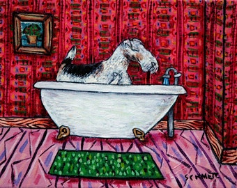 wire fox terrier dog art canvas or paper Print - animal gifts - bathroom decor