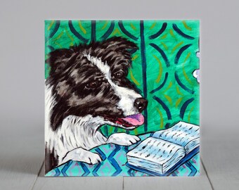 Border Collie art, dog coaster, ceramic tile, dog lover gift