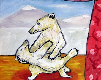 Polar Bears Dancing Animal Art coaster tile
