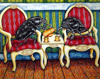 5x7 dung beetle and the tea room