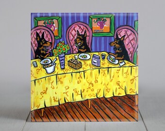 Dobe, Doberman pinscher artwork, square coaster tile, dog art, home accent, animal decor