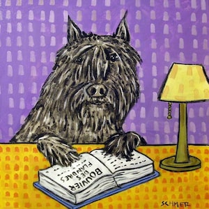 Bouvier Des Flandres Reading - dog art - tile coaster - animal lover gift - home decor