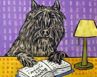 Bouvier Des Flandres Reading - dog art - tile coaster - animal lover gift - home decor