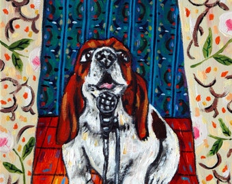 basset hound dog -  dog art PRINT , basset hound print,dog art,dog print,modern dog art,modern folk art,pop  art,gift,poster