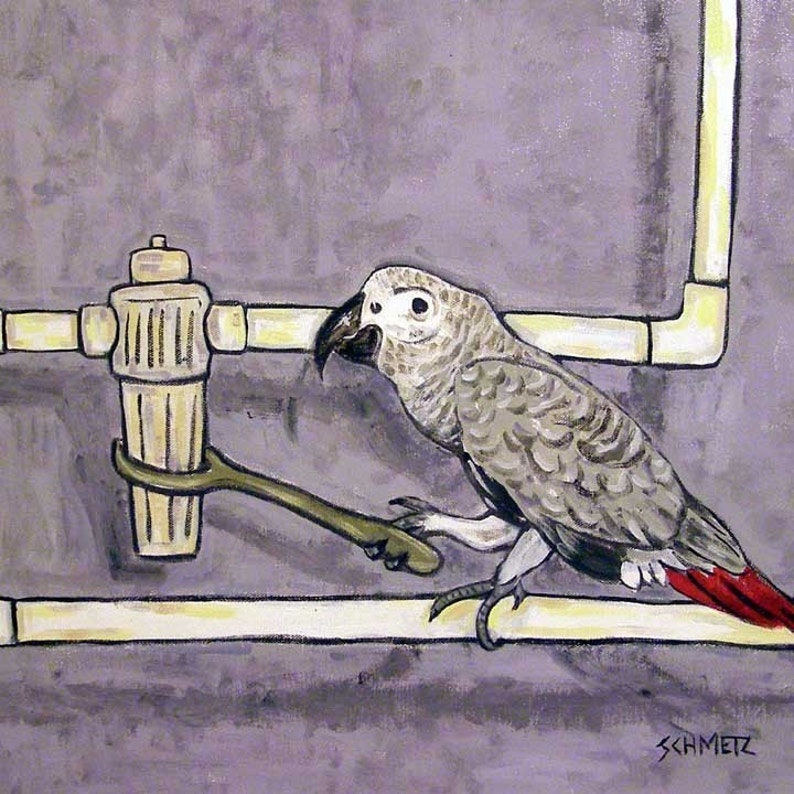 African Grey parrot Plumber bird art coaster tile animal home decor image 1