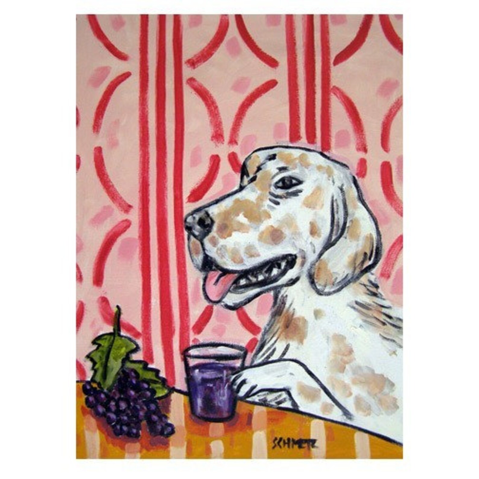 English Setter Drinking Grape Juice Dog Art Print JSCHMETZ Etsy