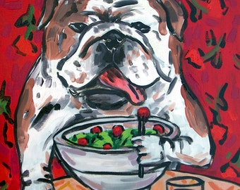 bulldog art - Bulldog PRINT,  dog art poster, gift, modern folk art, dining room art, bulldog art, dog print bulldog poster from painting