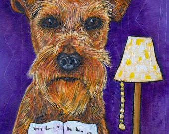 irish terrier canvas, library decor, animal art, archival giclee, dog canvas print, dog wall art,