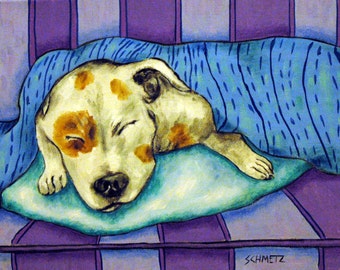 Pit Bull Taking a Nap Dog Art Print  JSCHMETZ abstract folk art pop art MODERN bedroom