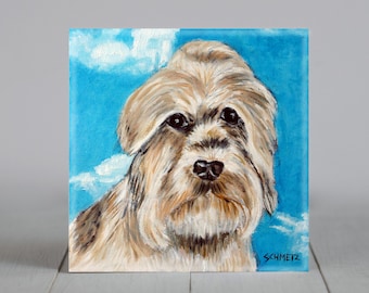 Dandie Dinmont with the Sky Dog art tile coaster - multiple sizes available
