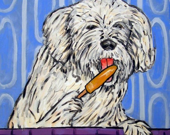 Havanese with a Popsicle Dog Art Print  MODERN POP ART folk art abstract gift